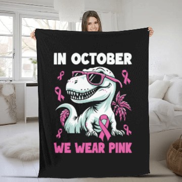 Discover Pink Ribbon T-Rex Kids Breast Cancer Awareness Fleece Blankets