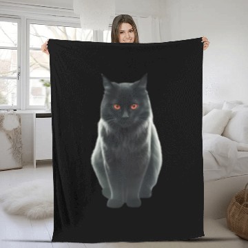 Discover Red-Eyed Feline Nightmares: Creepy Cat Fleece Blankets