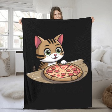 Discover Pizza lover cat Fleece Blankets