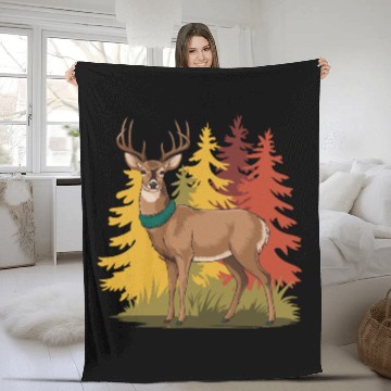 Discover Deer in Pine Forest Fleece Blankets | Fall Wildlife