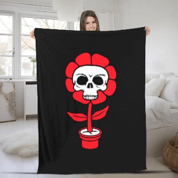 Discover Evil Skull Flower Horror Halloween Skeleton Head Fleece Blankets