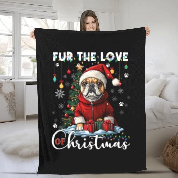 Discover French Bulldog Christmas Tree Decoration Dog Lover Fleece Blankets