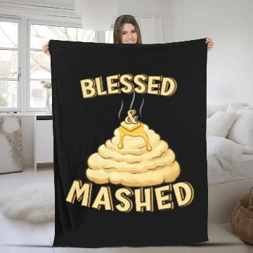 Discover Blessed & Mashed - A Punny Thanksgiving Design Fleece Blankets
