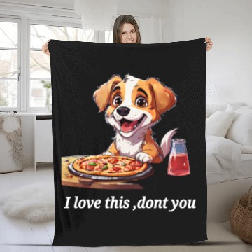 Discover doggy with pizza Fleece Blankets