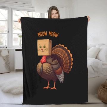 Discover Turkey Funny Fake Cat Meow Thanksgiving Fleece Blankets
