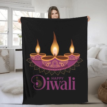 Discover Happy Diwali with Beautiful Diya Lamps Fleece Blankets