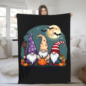 Discover Happy Hallothanksmas Gnomes Celebration with Bats Fleece Blankets