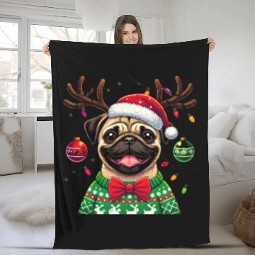 Discover Cute Dog Wearing Santa Hat with Joyful Christmas Fleece Blankets