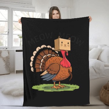 Discover Turkey Funny Fake Cat Meow Thanksgiving Fleece Blankets