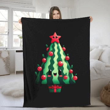 Discover Christmas tree watermelon design Fleece Blankets
