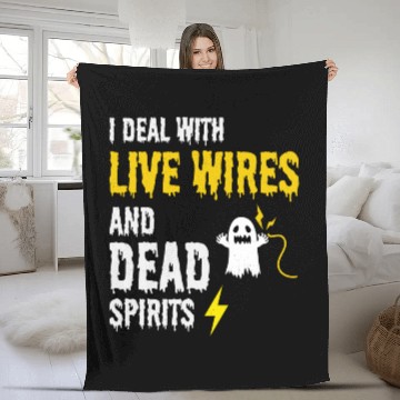 Discover Electrician Halloween Humor Live Wires Dead Ghost Fleece Blankets