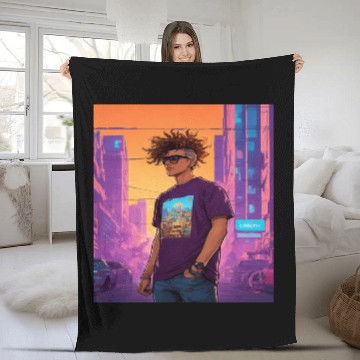 Discover "Edgy Cyberpunk Street Style Portrait Art" Fleece Blankets