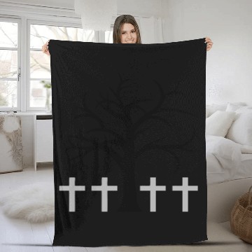 Discover Tree Bald Winter Autumn Crosses Halloween Cemetery Fleece Blankets