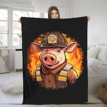 Discover Firefighter pig Fleece Blankets