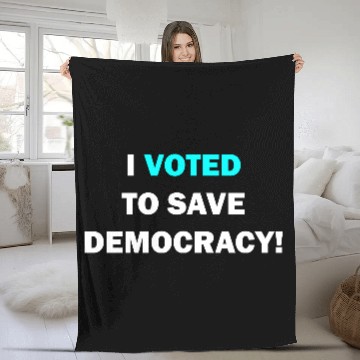 Discover I voted to save democracy white Fleece Blankets