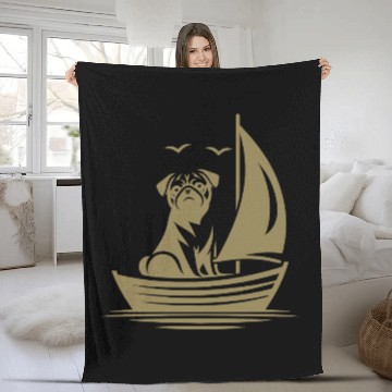 Discover Pug silhouette sailboat minimalist Fleece Blankets