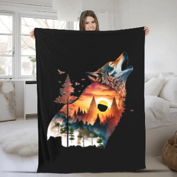 Discover Vintage Wolf Moon Graphic Fleece Blankets – Retro 90s