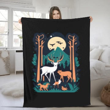 Discover Enchanted Forest Wildlife Scene – Nature Adventure Fleece Blankets