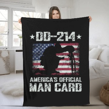 Discover DD-214 America's Official Man Card Veteran Pride Fleece Blankets