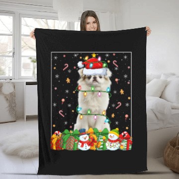 Discover Japanese Chin Dog Christmas Lights Fleece Blankets