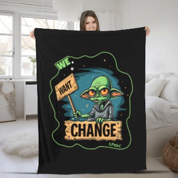 Discover Fed Up Green Martian Alien Protest: We Want Change Fleece Blankets