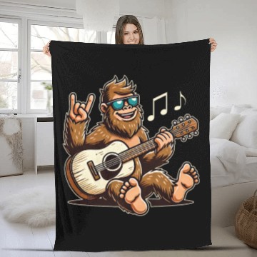 Discover Funny Bigfoot Sasquatch Singing Guitar Playing Fleece Blankets