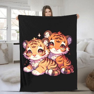 Discover Adorable Baby Tiger Cubs Artwork - Cute and Fleece Blankets