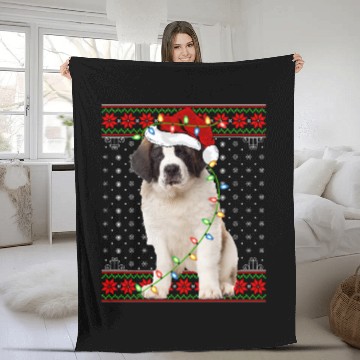 Discover Saint Bernard Dog Ugly Christmas Lights Fleece Blankets