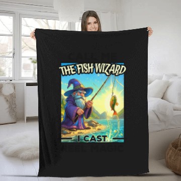 Discover Fantasy Fishing Wizard - Reel Magic Fleece Blankets