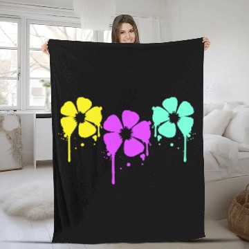 Discover Flowers Colorful Graffiti Drop Spray Spring Summer Fleece Blankets