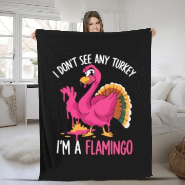Discover Fun Flamingo Thanksgiving Themes Fleece Blankets