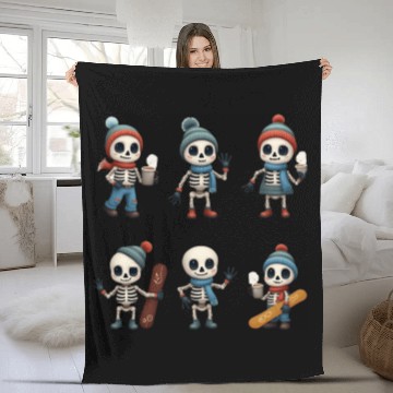 Discover Kawaii Skeleton Winter Collection | Cute Merch Fleece Blankets