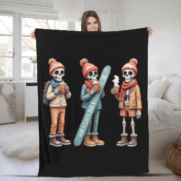 Discover Cozy Winter Skeletons | Snowboard & Coffee Fleece Blankets