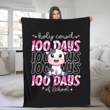 Discover 100 Days Of school Cow Pink School teacher Fleece Blankets
