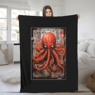 Discover Street Art Red Octopus Fleece Blankets