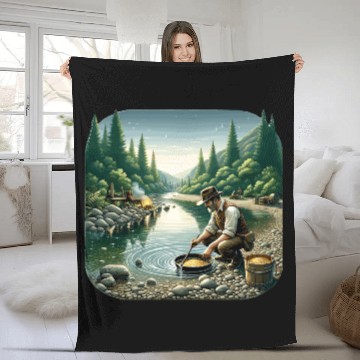 Discover Gold Prospector by the River in a Serene Forest Fleece Blankets