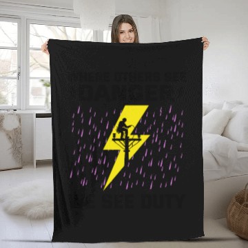 Discover Lineman Duty Danger Brave Dedicated Hero Fleece Blankets