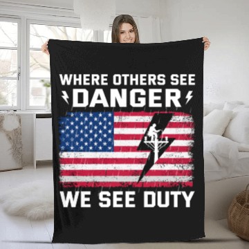 Discover American Flag Lineman Duty Danger Fleece Blankets