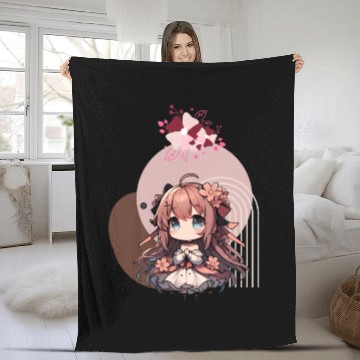 Discover Chibi anime girl with flowers Fleece Blankets