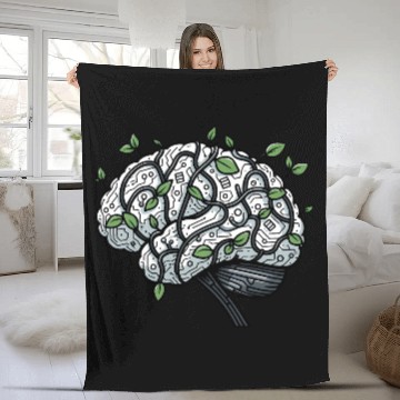 Discover AI Ethics Mechanical Brain with Vines Fleece Blankets