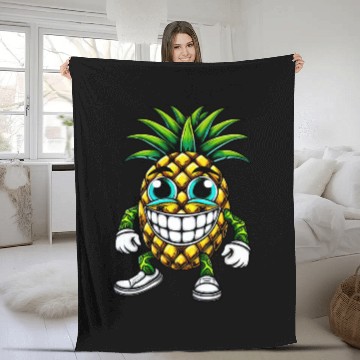 Discover Pineapple fruit fruity summer cool sweet cartoon Fleece Blankets