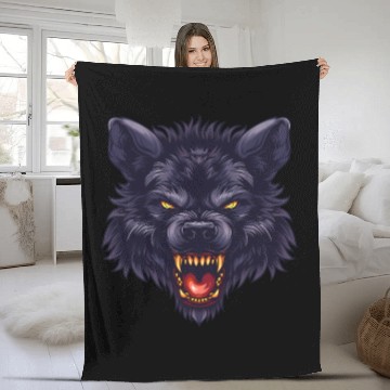 Discover dark wolf face Fleece Blankets