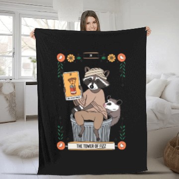 Discover Raccoon Tarot Humor The Hanged Snack Card Fleece Blankets