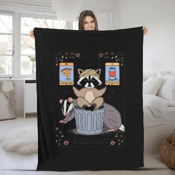 Discover Raccoon and Badge Tarot Card Inspired Humor Fleece Blankets