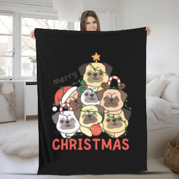 Discover Pug Christmas Tree Merry Christmas Fleece Blankets