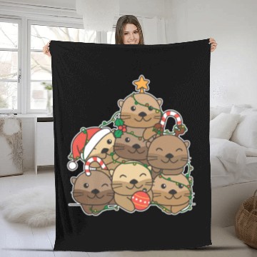 Discover Otter Christmas Tree Funny Animal Christmas Fleece Blankets