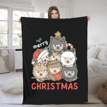 Discover Alpaca Christmas Tree Merry Christmas Fleece Blankets