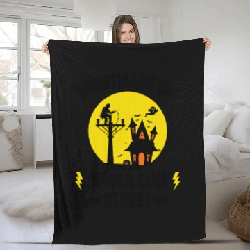 Discover Nightmare on Power Line Street – Lineman Halloween Fleece Blankets