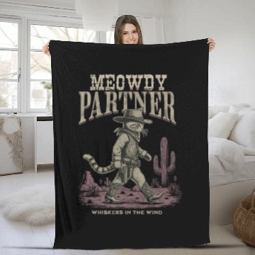 Discover Meowdy Partner Whiskers In The Wind Cowboy Cat Fleece Blankets