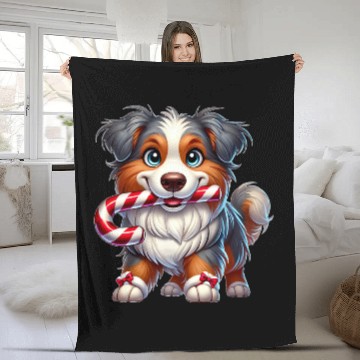Discover Cute Christmas Dog Australian Shepherd Fleece Blankets